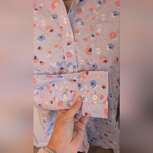 L.L. Bean Light Blue Floral Women's Button Down Shirt - Picture 3 of 7